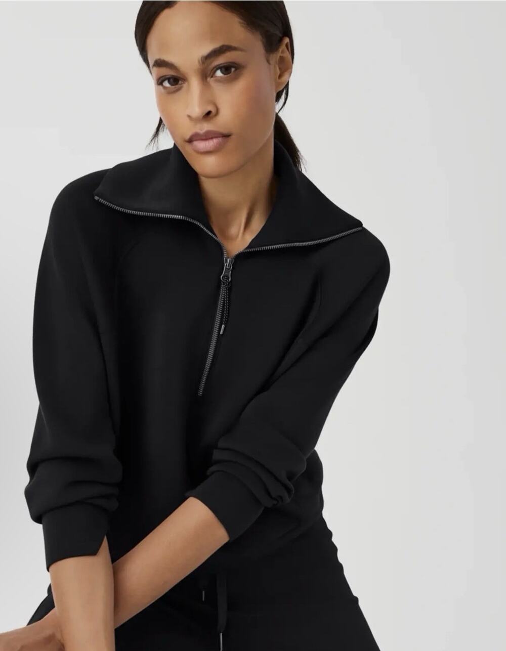 Spanx AirEssentials Half Zip Pullover Sweatshirt Black Womens Large 50346R